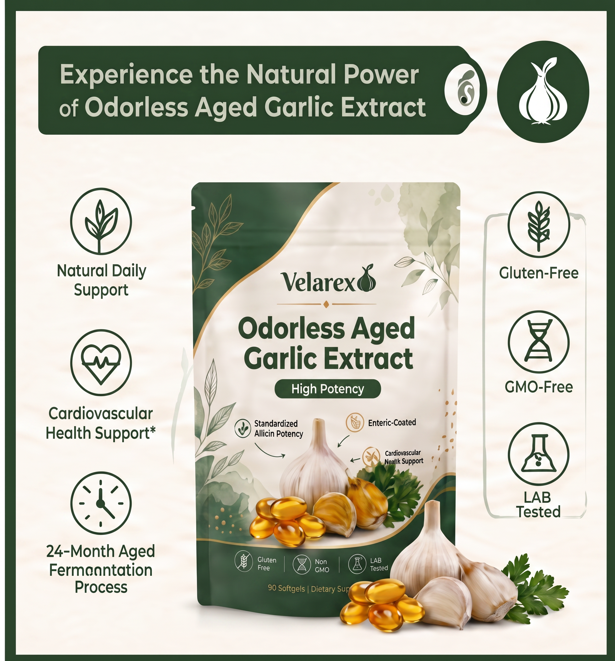 Aged Garlic Extract 7500mg – Odorless Circulation Support