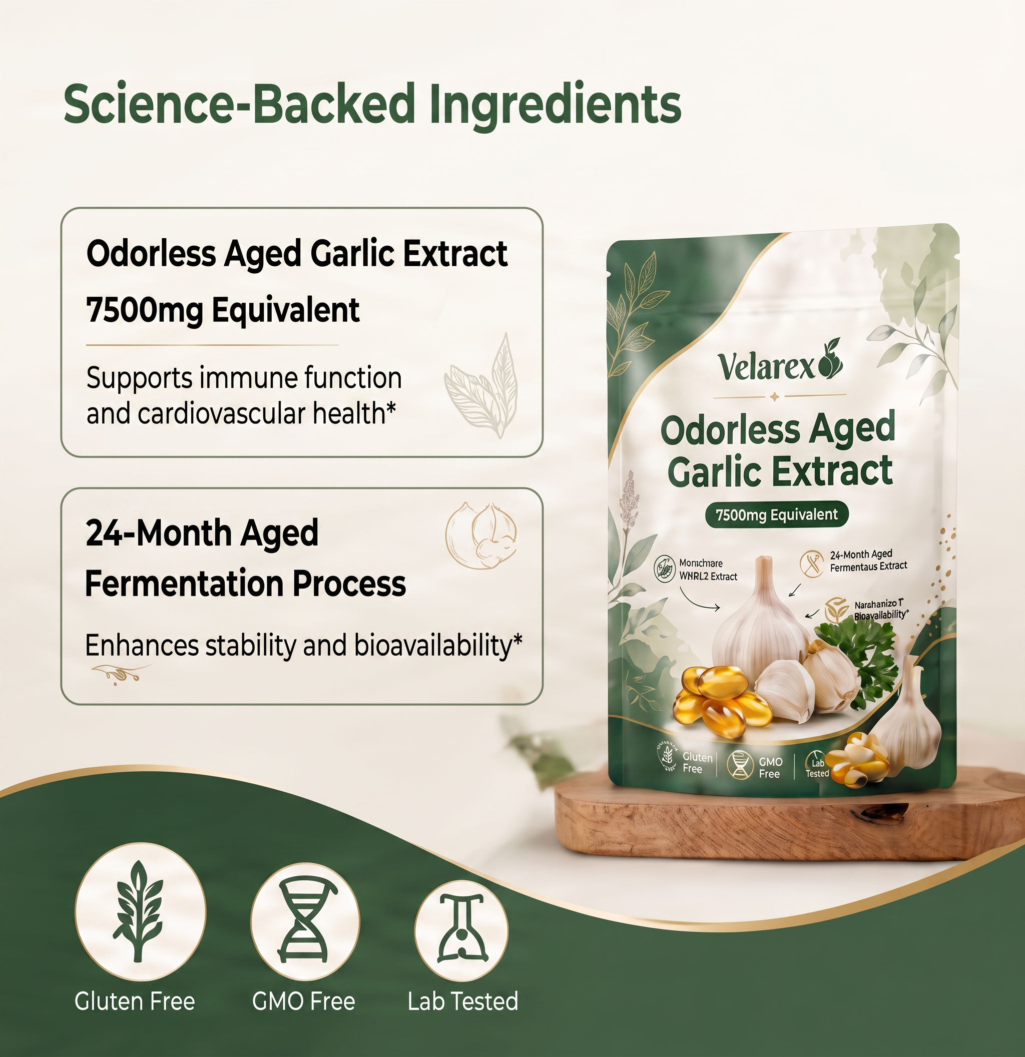 Aged Garlic Extract 7500mg – Odorless Circulation Support